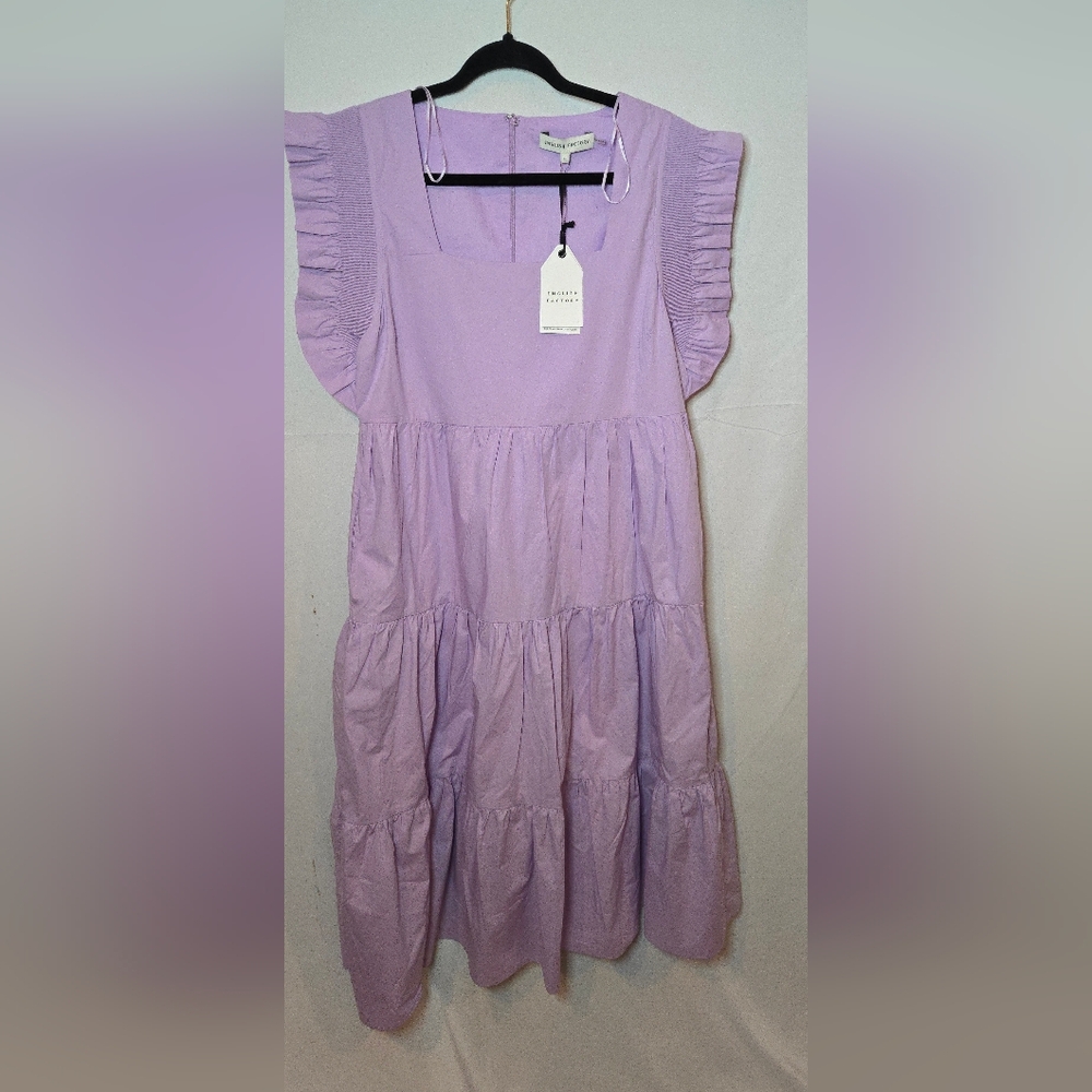 NWT English Factory Lavender Purple Tiered Midi Flutter Sleeve Spring Dress L